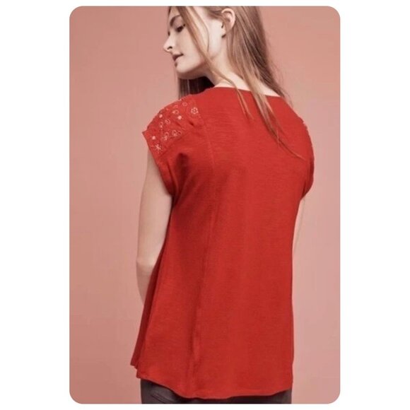Anthropologie Akemi + Kin Arcana Rust Embroidered Top sz S - Picture 2 of 8